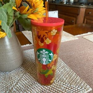 STARBUCKS Orange Flower Strawberry Tumbler 24 oz. - Preowned